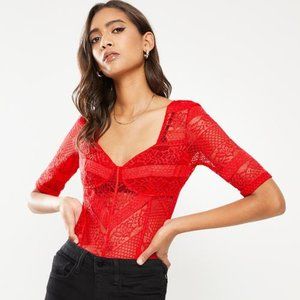 GUESS Half Sleeve Lace Thong Bodysuit sz S